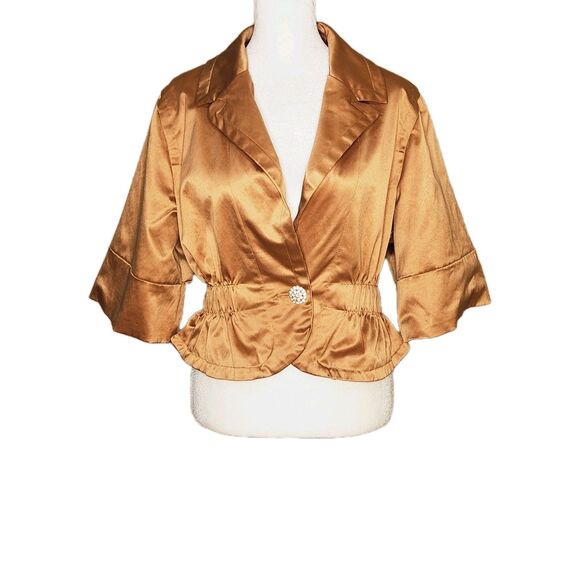 Paris Blues Copper Metallic Shimmer Cropped Jacket 3/4 Sleeve Button Front Large - Picture 1 of 12